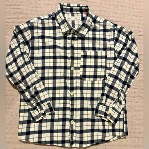 Zara Boys Flannel Shirt Size 5-6 Years Blue & White Button Down 100% Cotton